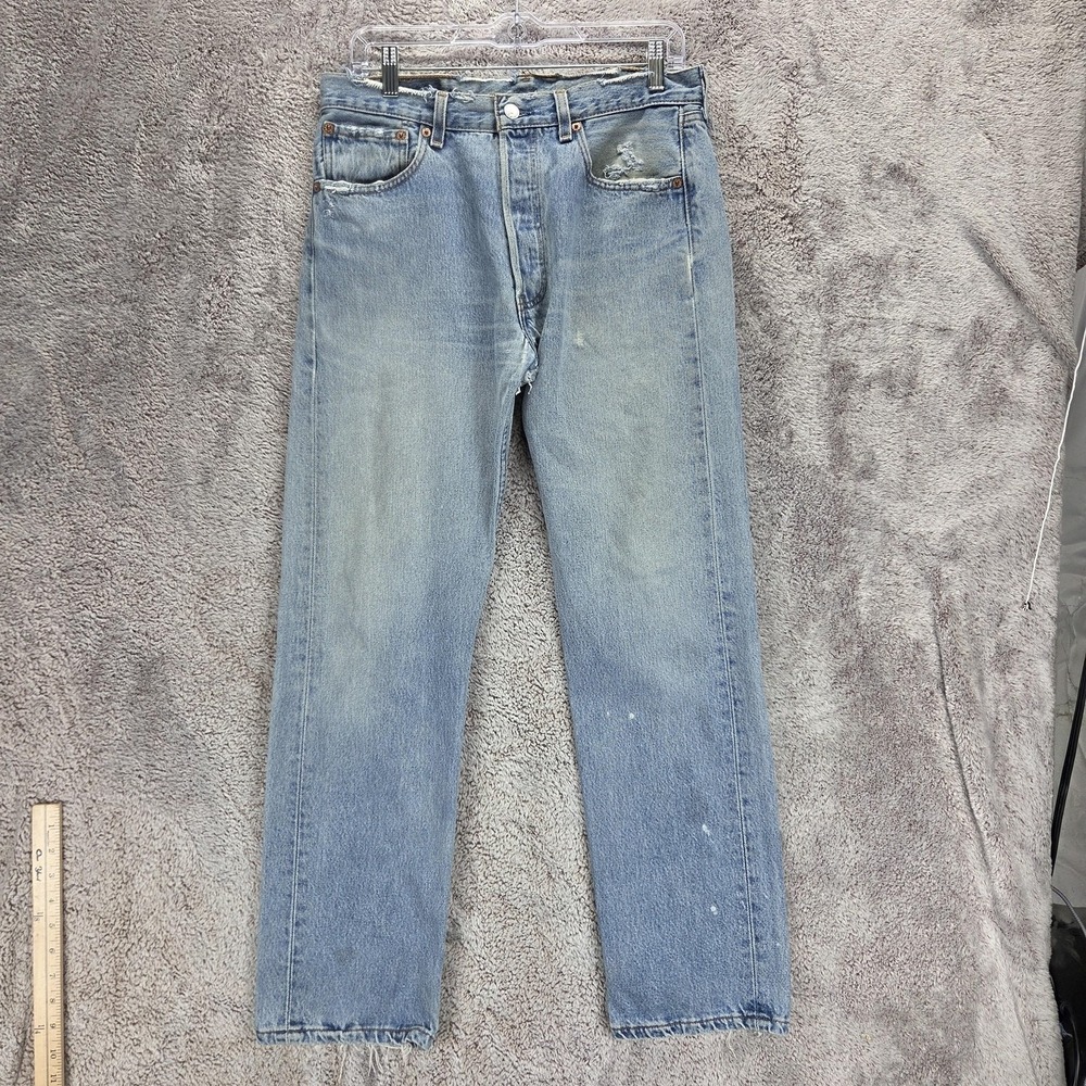 Vintage Levis 501 Jeans Mens Blue Light Wash Made in USA Button Fly Fits 30x30